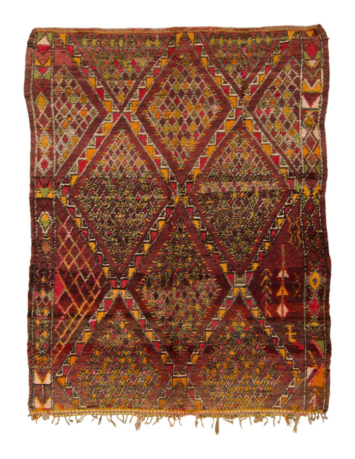 Vintage Moroccan Berber Rug with Geometric Grid in Warm Jewel Tones - Rug & Kilim