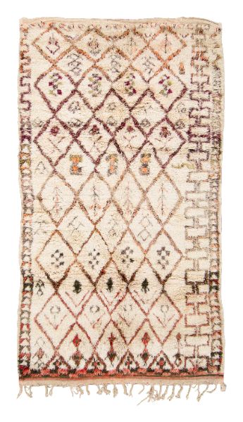 Vintage Moroccan Berber Shag Rug with Diamond Grid in Cream & Brown - Rug & Kilim