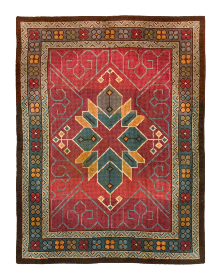 Vintage French Art Nouveau Medallion Rug with Floral Pattern - Rug & Kilim