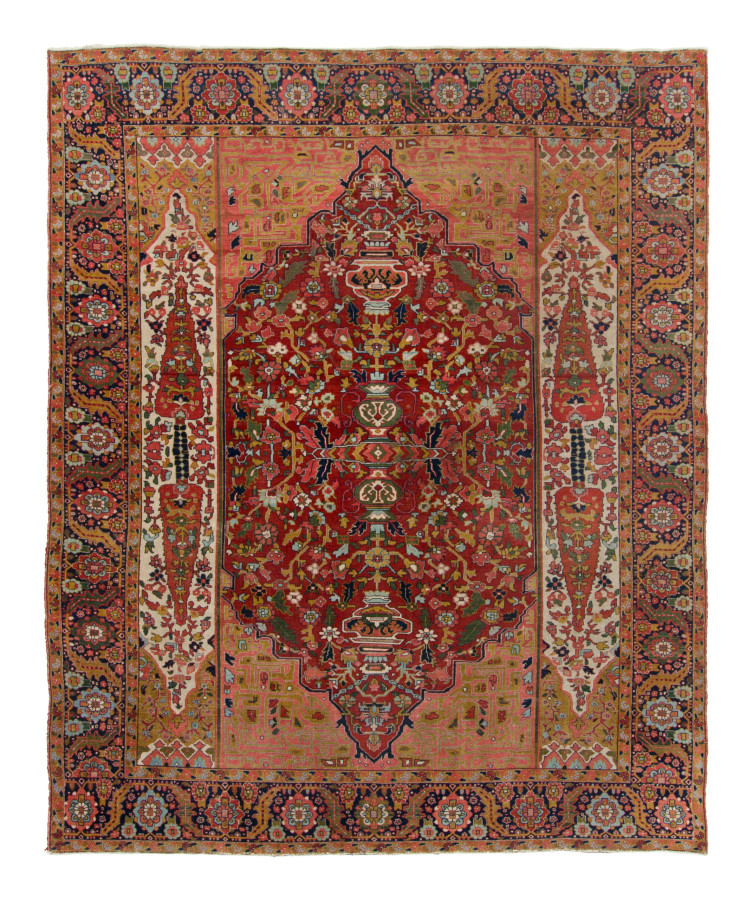 Antique Persian Serapi Rug with Vase Pictorials in Earthy Hues - Rug & Kilim
