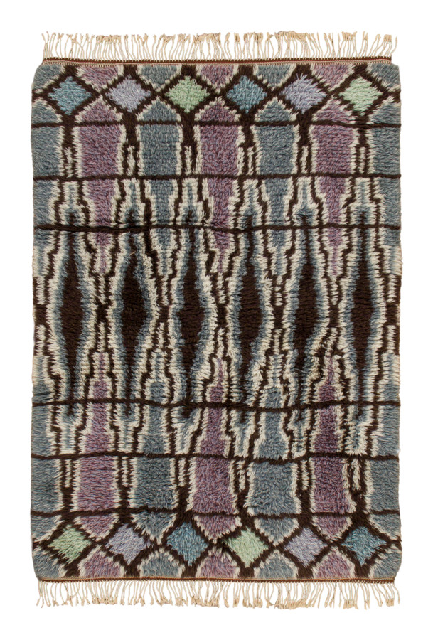 Vintage Swedish Rya Rug with Geometric Diamond Pattern - Rug & Kilim