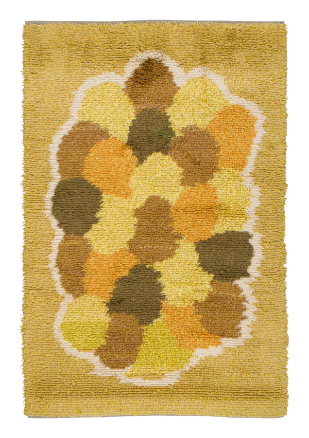 Vintage Swedish Rya Rug with Bloom Design in Warm Gold & Brown - Rug & Kilim