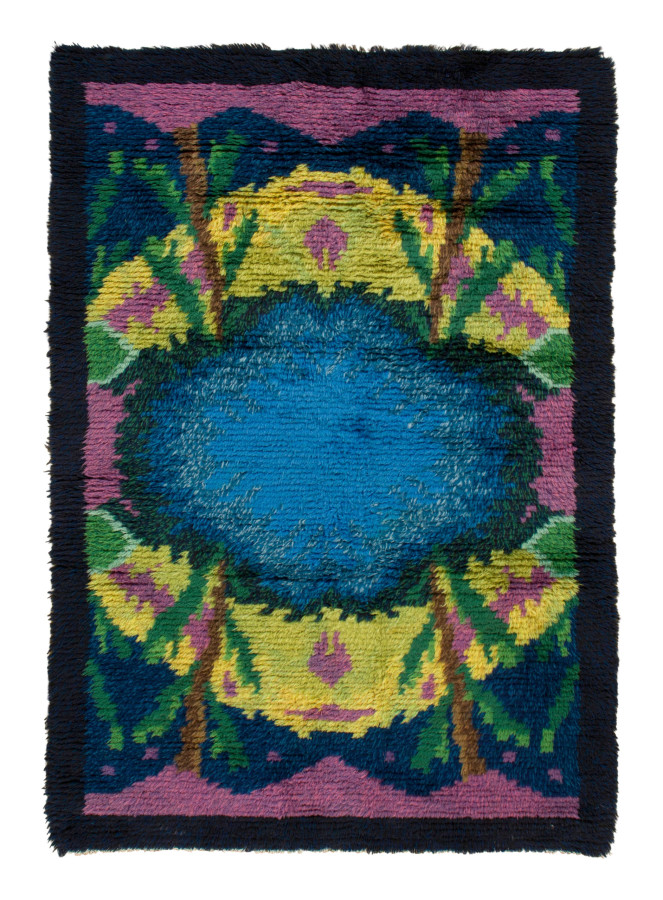 Vintage Swedish Rya Rug with Polychromatic Medallion Pattern - Rug & Kilim