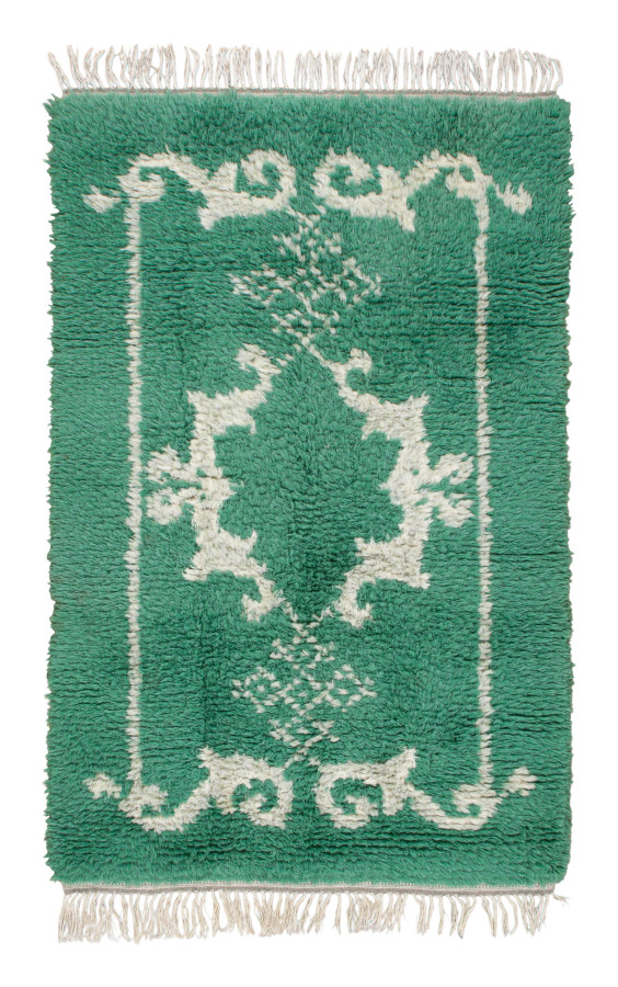Vintage Swedish Rya Rug with Cartouche Designs in Green - Rug & Kilim