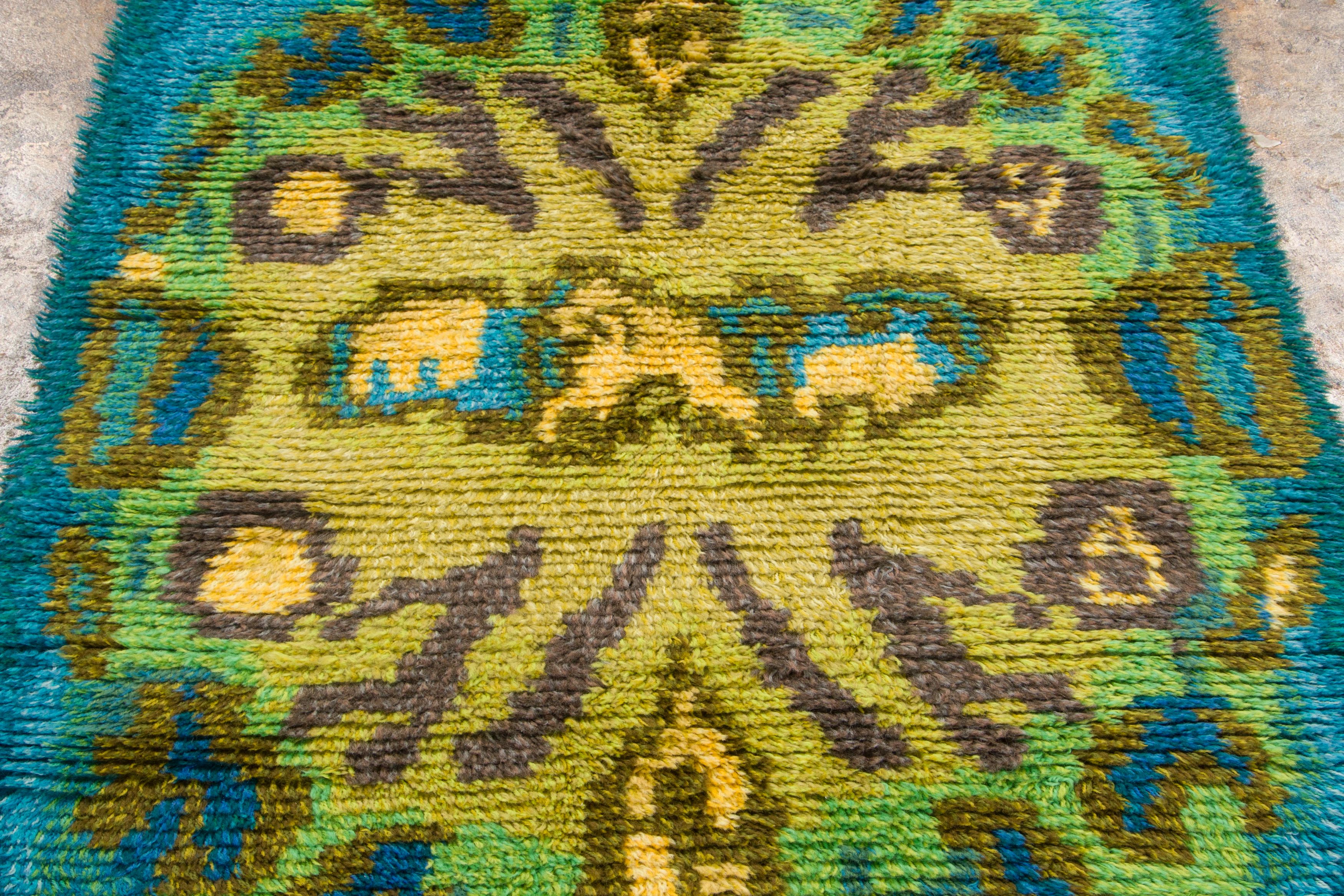Vintage Swedish Scandinavian Rya Rug