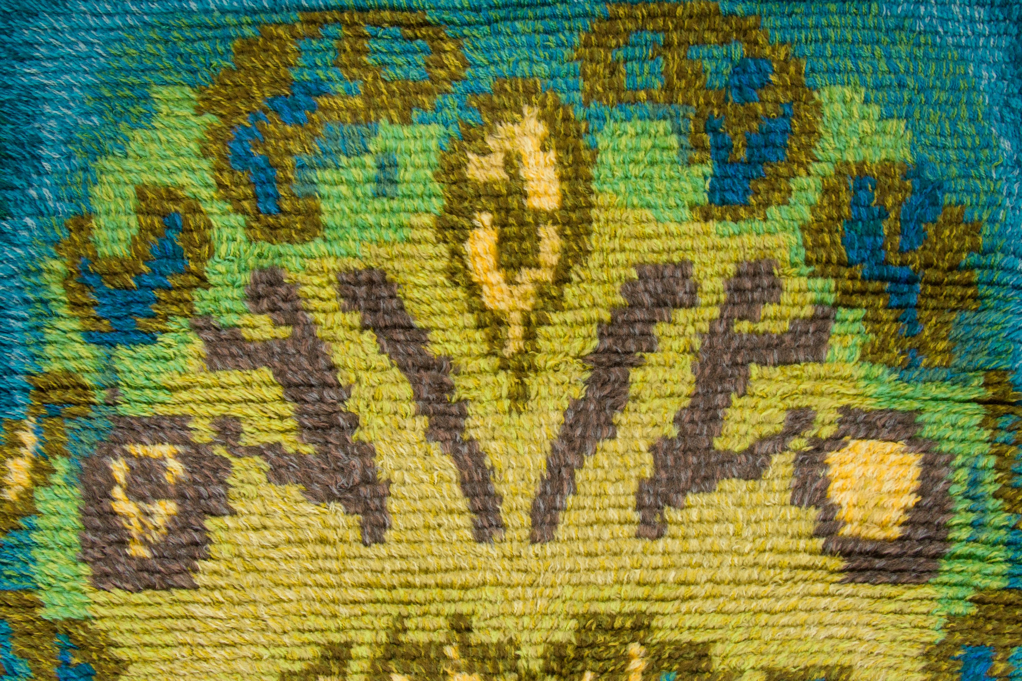 Vintage Swedish Scandinavian Rya Rug