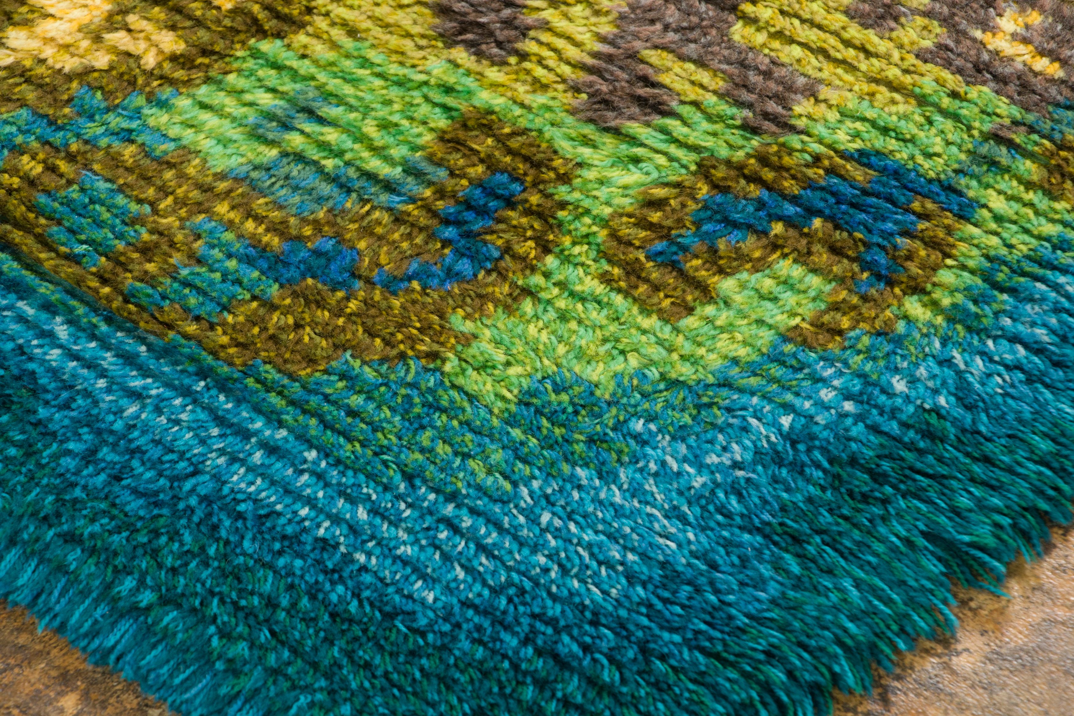 Vintage Swedish Scandinavian Rya Rug