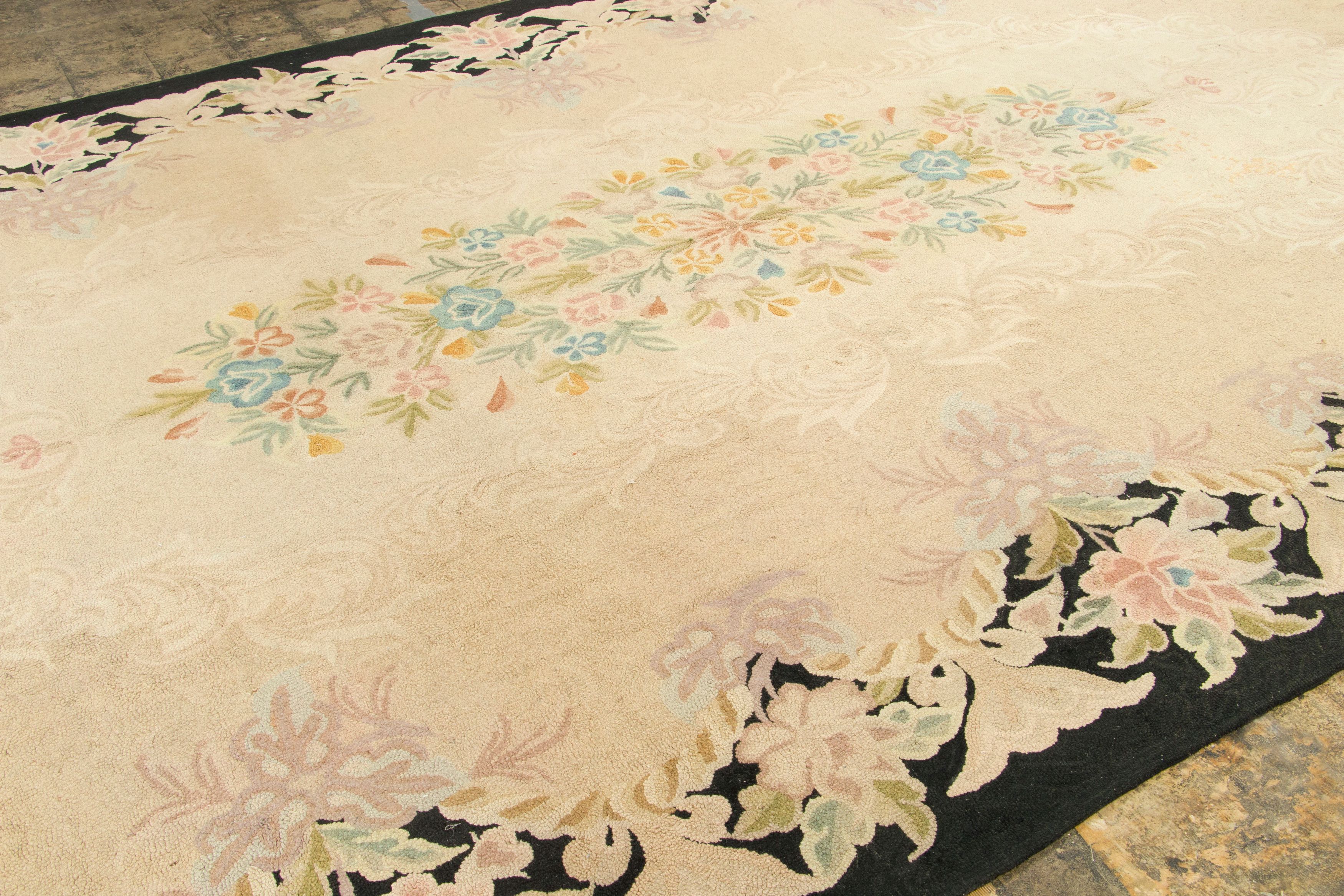 Oversized Vintage Hooked Floral Runner