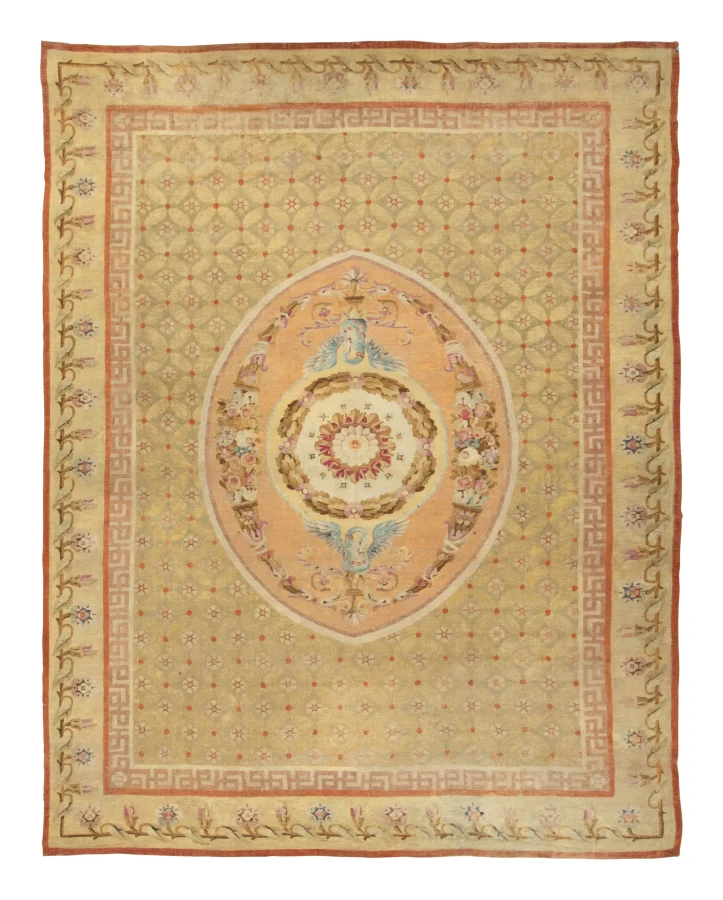 Oversized Antique Aubusson Rug with Floral Medallion & Swan Motifs - Rug & Kilim