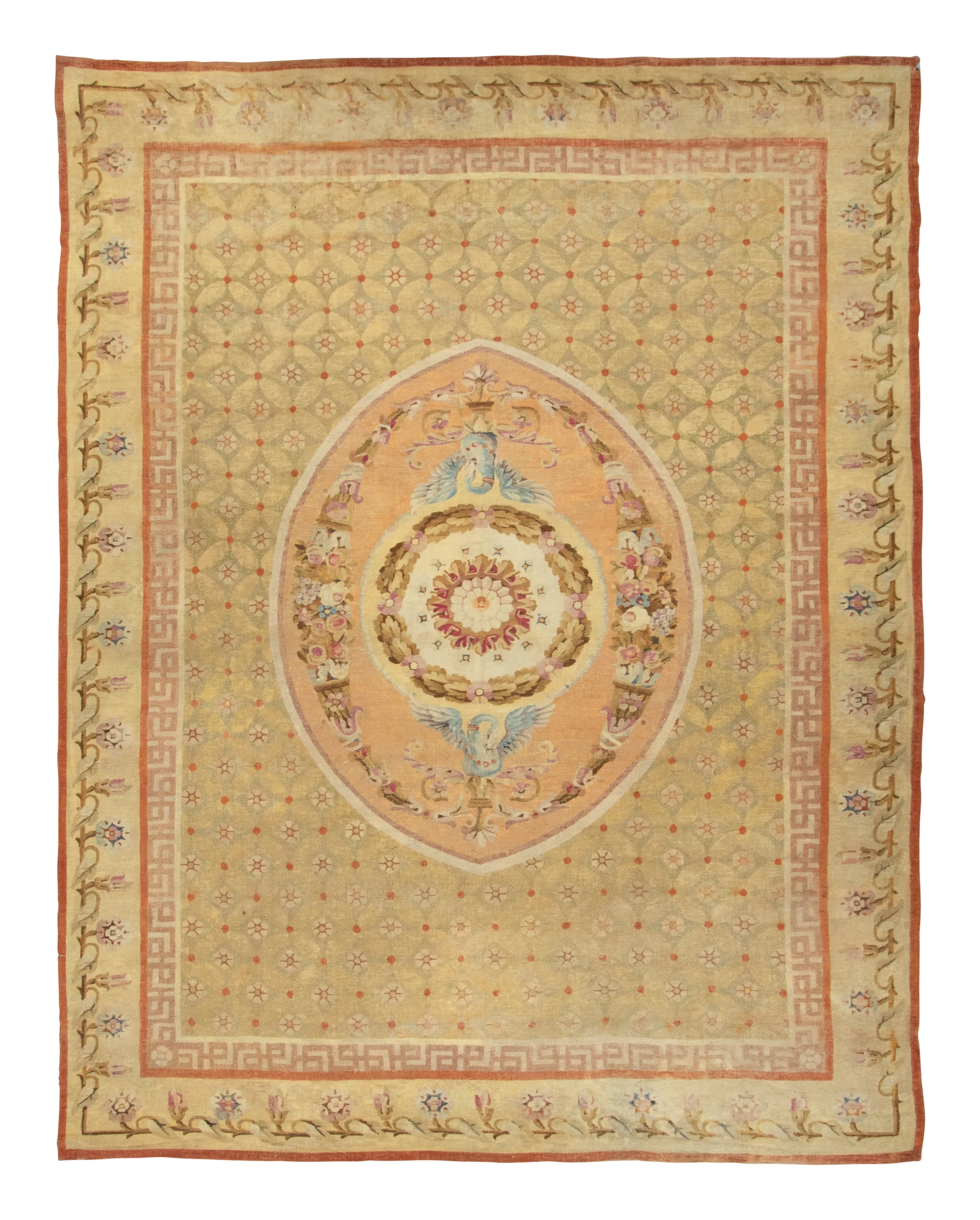 Oversized Antique Aubusson Floral Rug