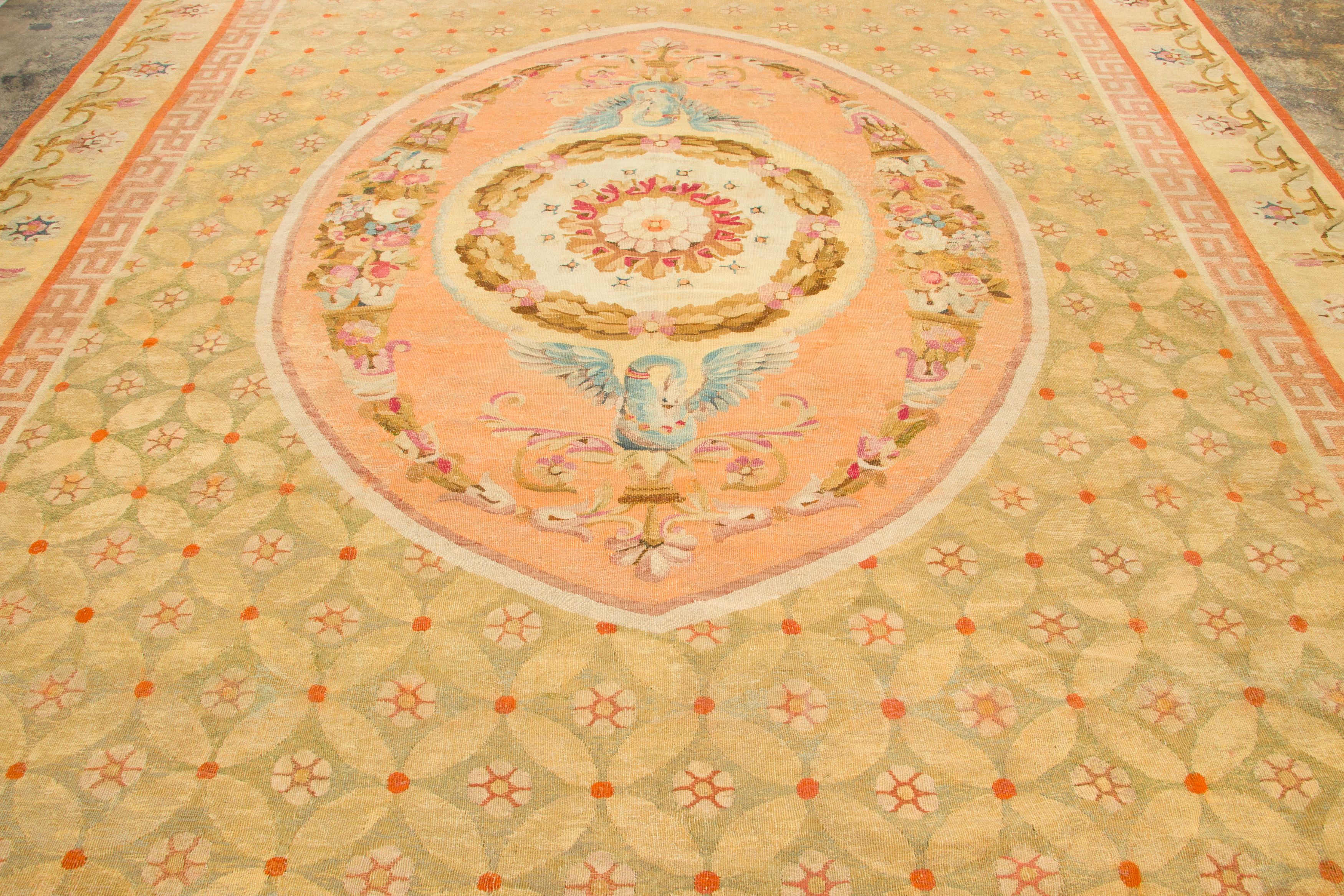 Oversized Antique Aubusson Floral Rug