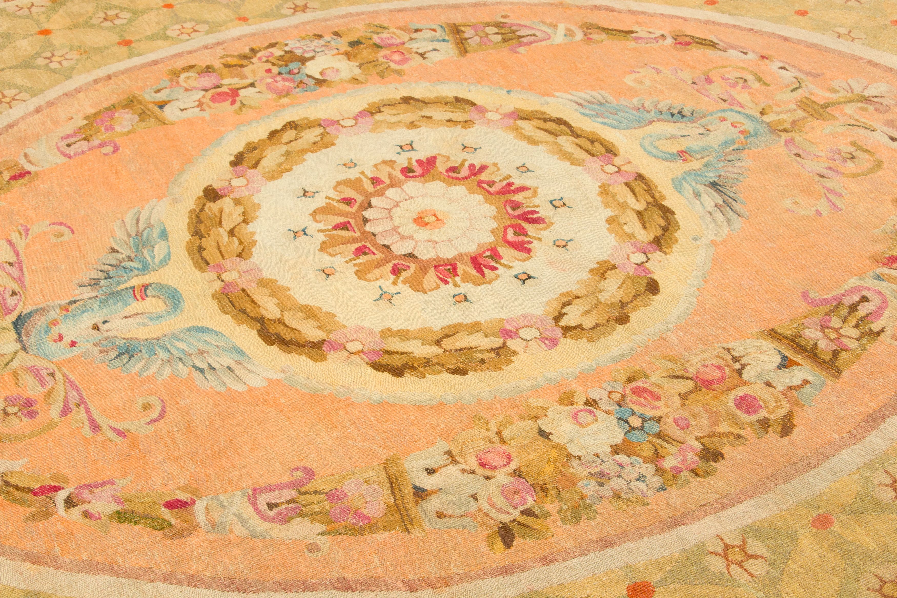 Oversized Antique Aubusson Floral Rug