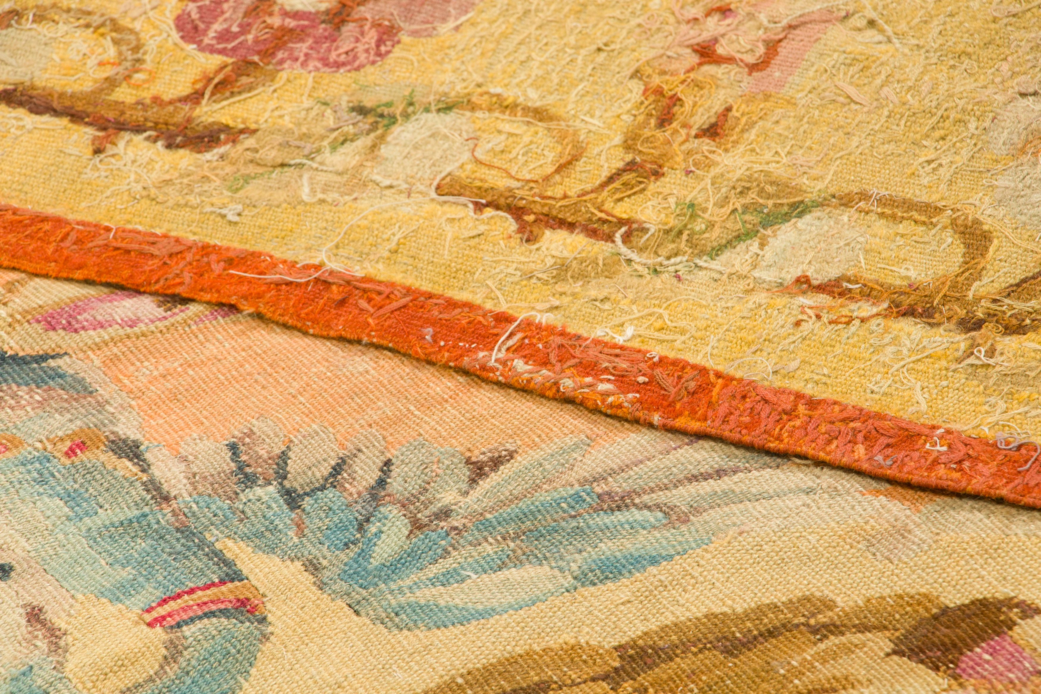 Oversized Antique Aubusson Floral Rug