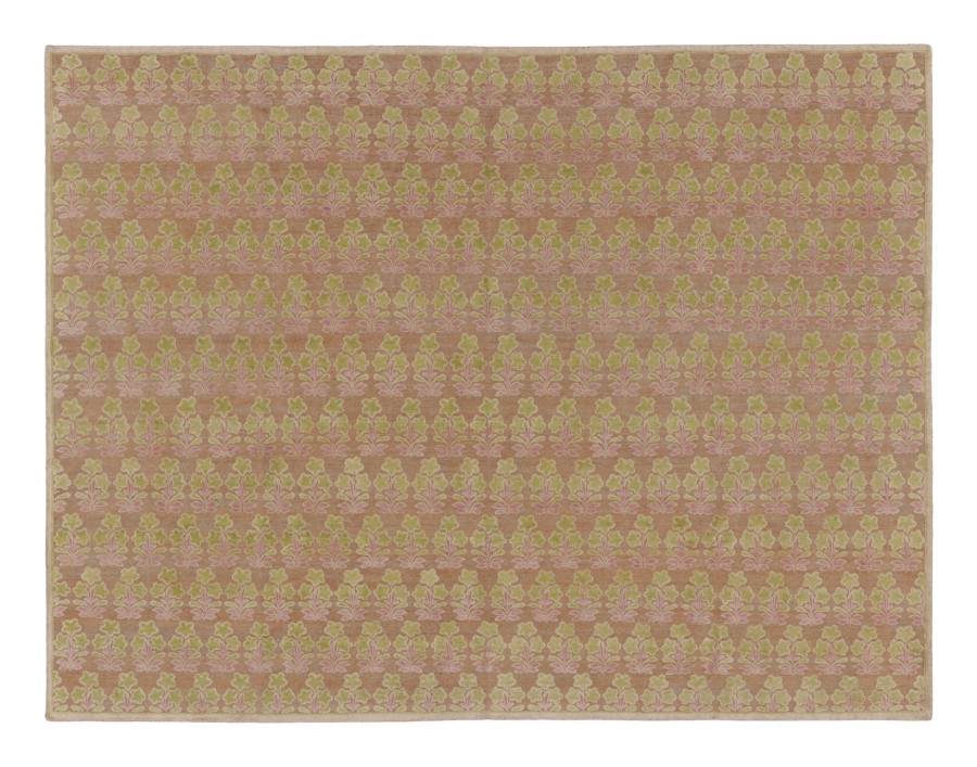 Rug & Kilim's Block Print Custom Rug in Pink & Sage with Floral Design