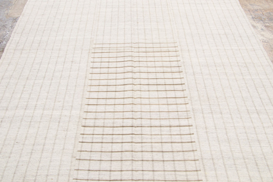 Hover image of Vintage Kilim Rug with Stripes in Soft Cream & Brown - Rug & Kilim