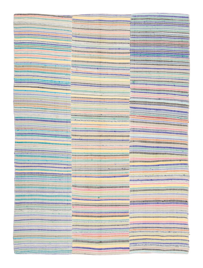 Vintage Panelled Kilim Rug with Striped Design in Bright Pastels - Rug & Kilim