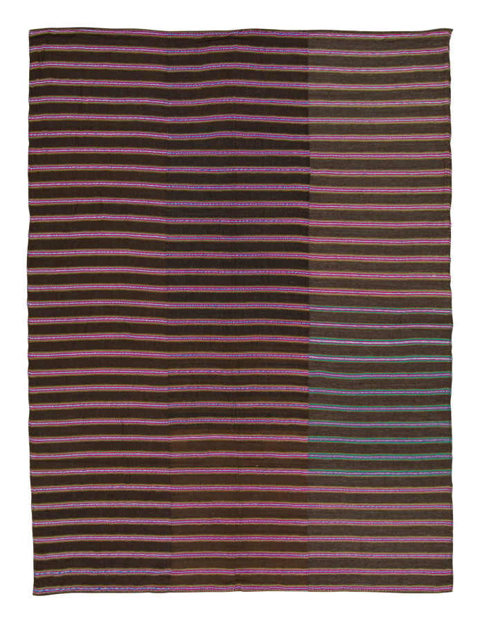 Vintage Panelled Kilim Rug with Striped Design in Pink & Brown - Rug & Kilim