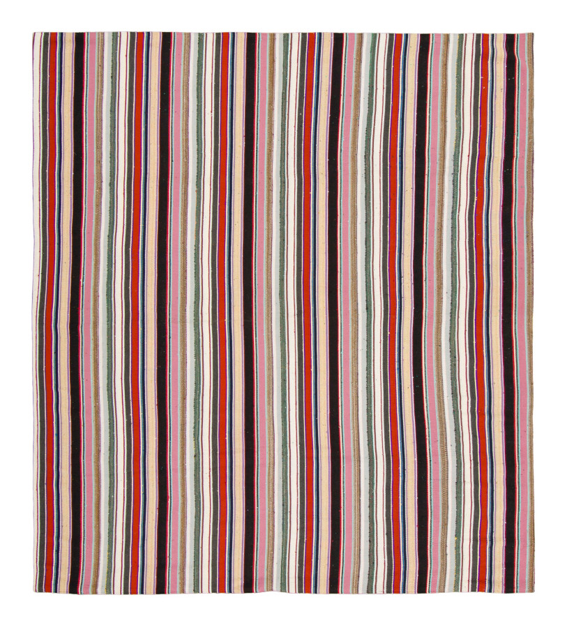Vintage Chaput Kilim Rug with Vibrant Pink, Red & Black Stripes - Rug & Kilim