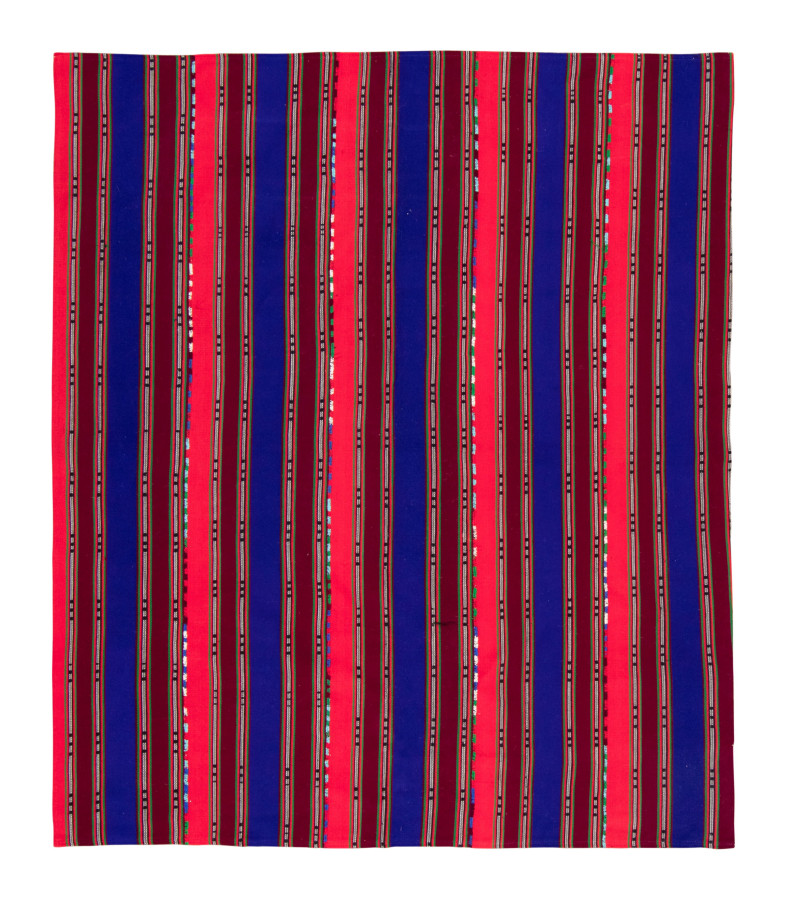 Vintage Chaput Kilim Rug with Royal Blue & Bright Orange Stripes - Rug & Kilim
