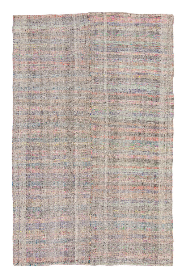Vintage Chaput Kilim Rug with Textural Multicolor Stripes in Gray - Rug & Kilim