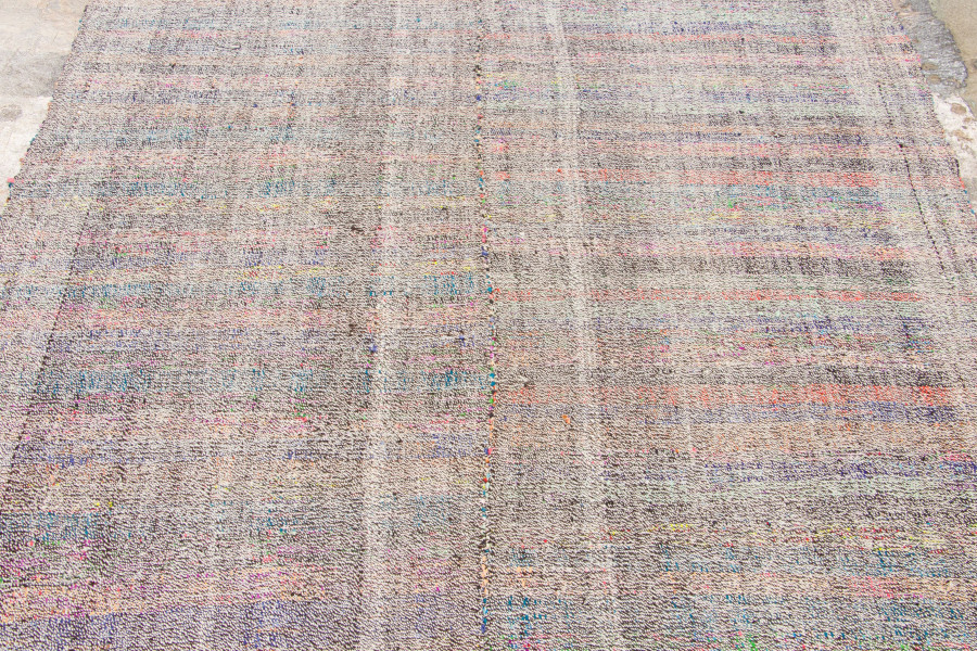 Hover image of Vintage Chaput Kilim Rug with Textural Multicolor Stripes in Gray - Rug & Kilim