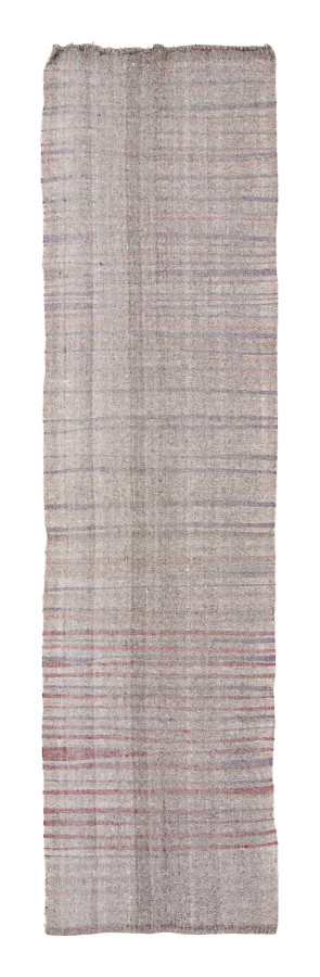 Vintage Chaput Kilim Runner with Textural Stripes in Gray Hues - Rug & Kilim
