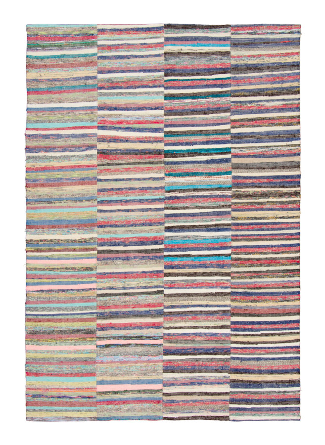 Vintage Chaput Kilim Rug with Stripes in Bright Pastel Hues - Rug & Kilim