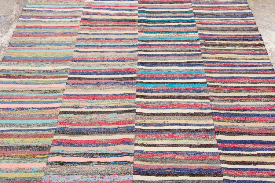 Hover image of Vintage Chaput Kilim Rug with Stripes in Bright Pastel Hues - Rug & Kilim