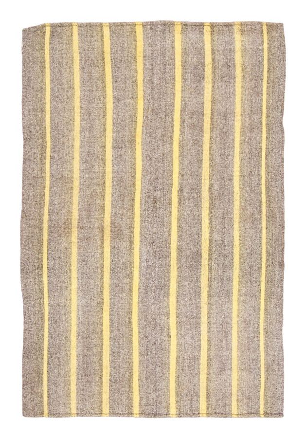 Vintage Turkish Kilim Rug with Stripes in Warm Beige & Gold - Rug & Kilim