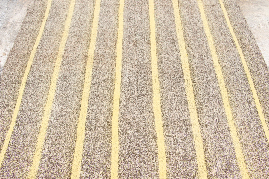 Hover image of Vintage Turkish Kilim Rug with Stripes in Warm Beige & Gold - Rug & Kilim