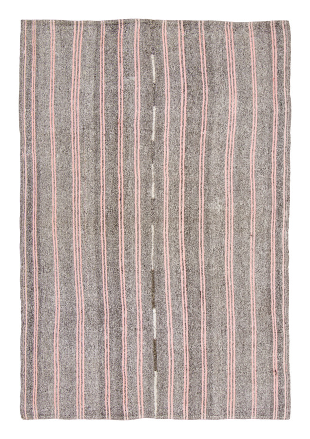 Vintage Panelled Kilim Rug with Pink & Gray Striped Design - Rug & Kilim