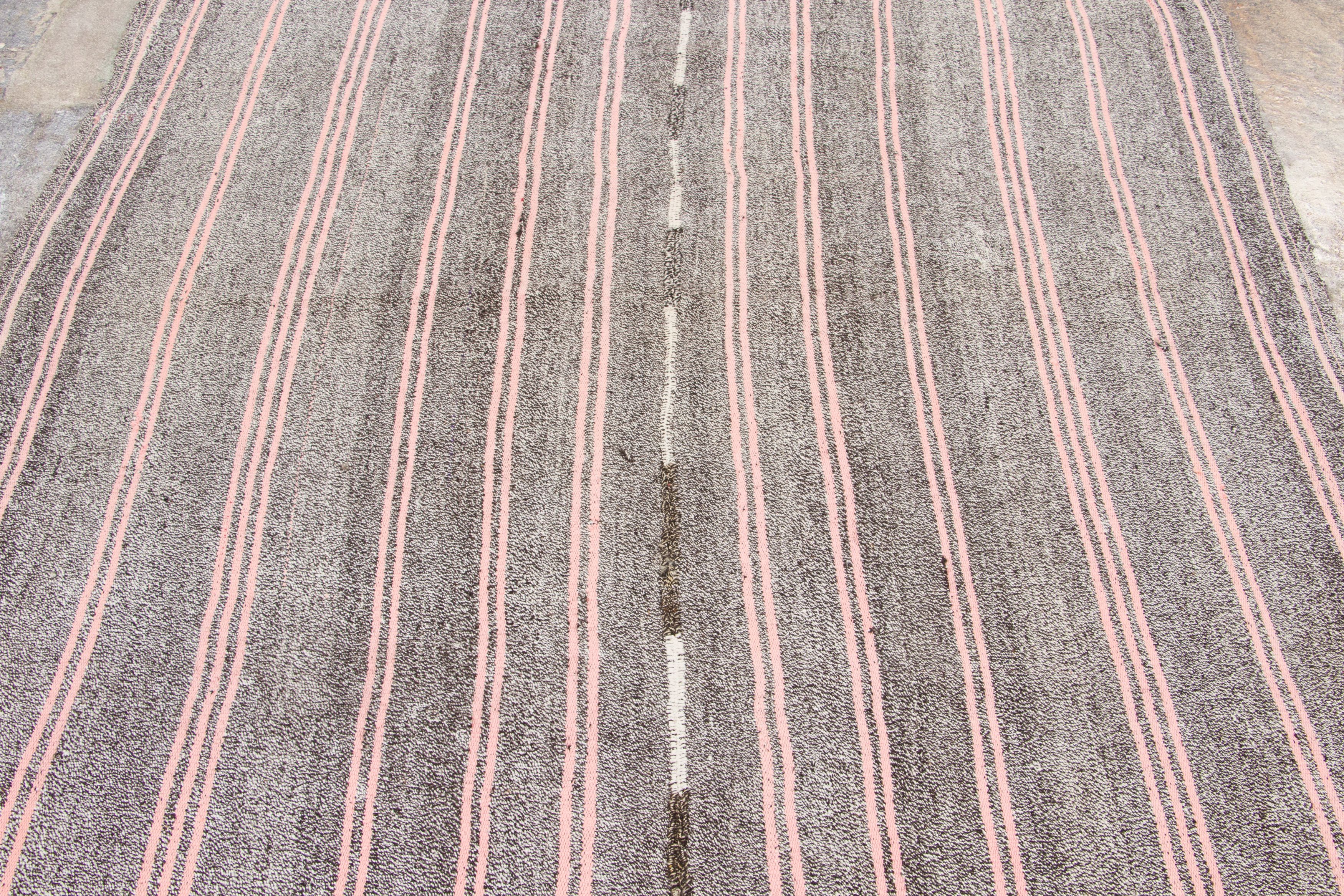 Vintage Turkish Panelled Striped Kilim Rug
