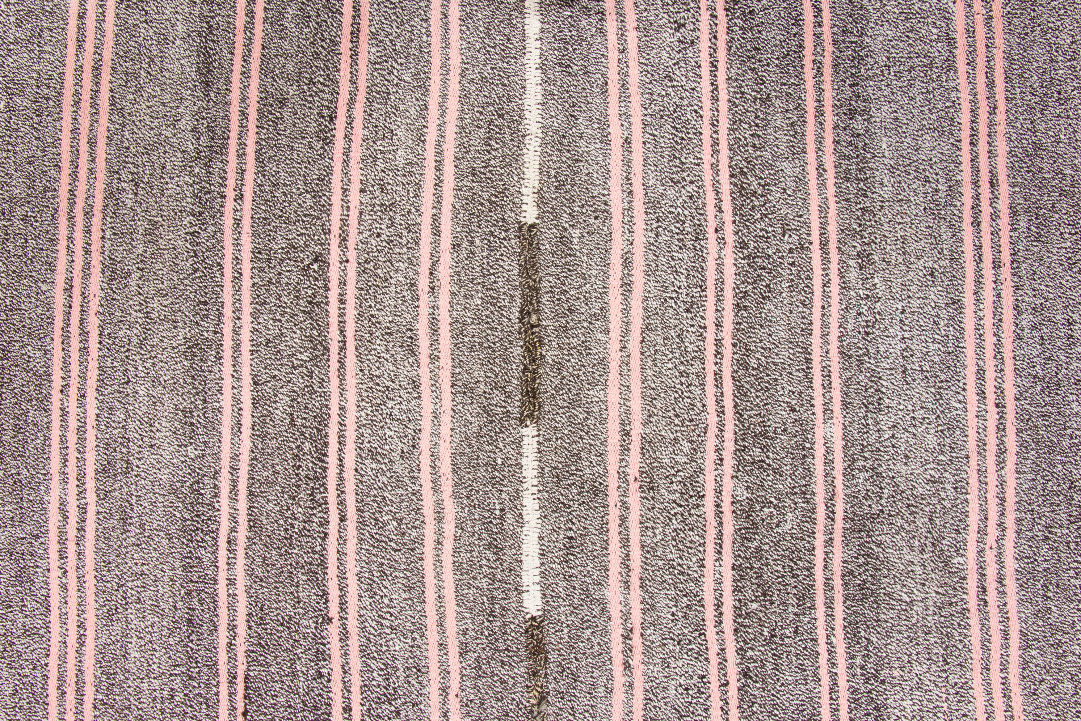 Vintage Turkish Panelled Striped Kilim Rug