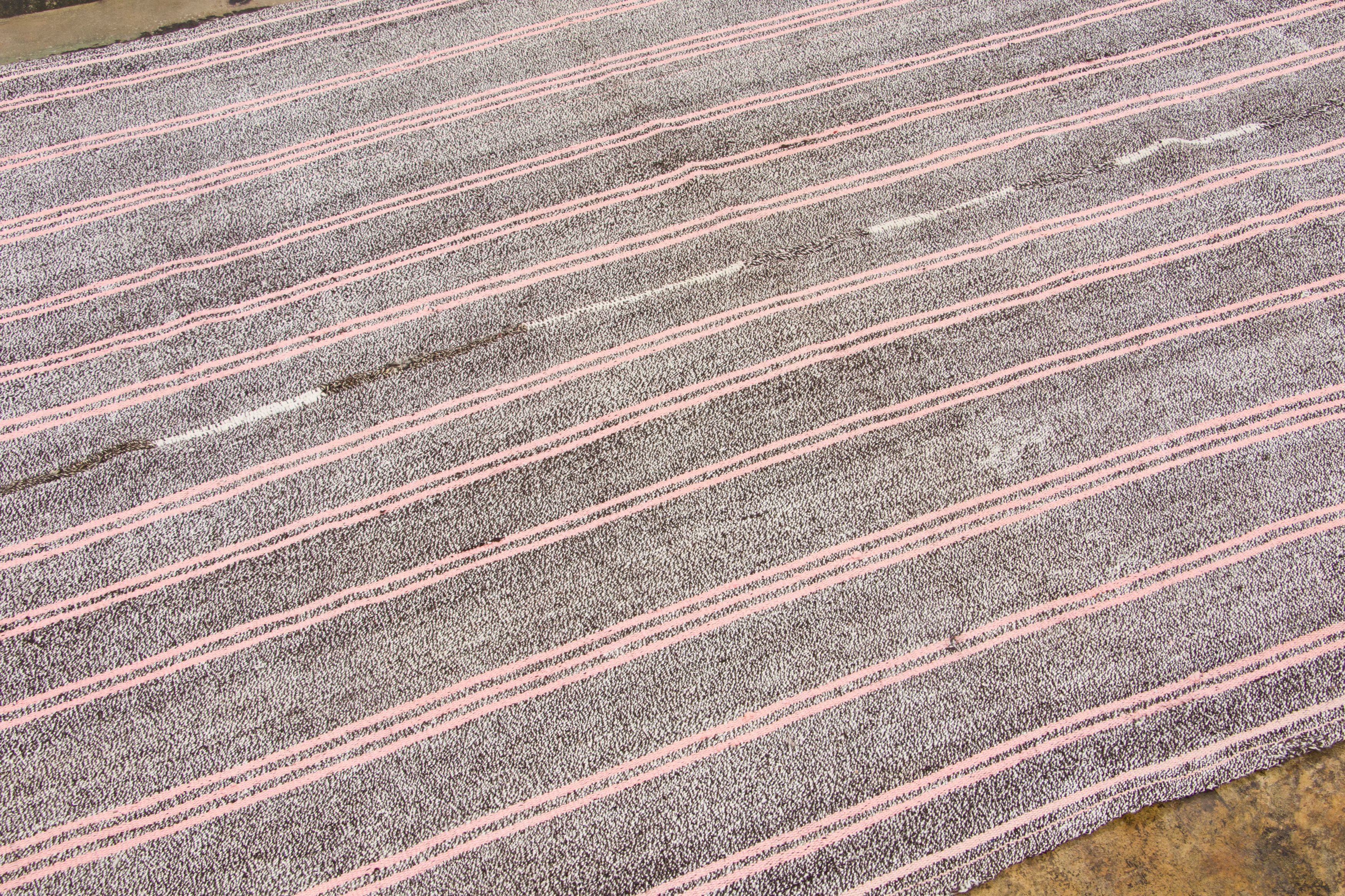 Vintage Turkish Panelled Striped Kilim Rug