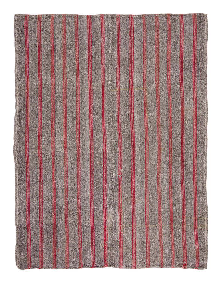 Vintage Turkish Kilim Rug with Stripes in Taupe & Red - Rug & Kilim