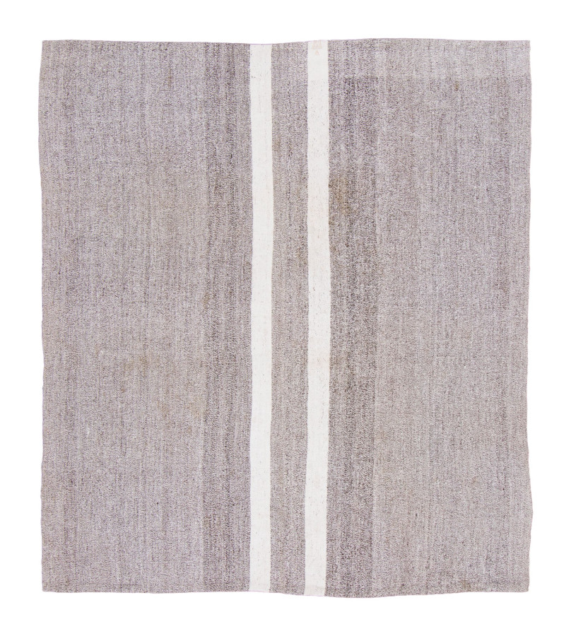 Vintage Panelled Kilim Rug with Central Ivory & Brown Stripes - Rug & Kilim