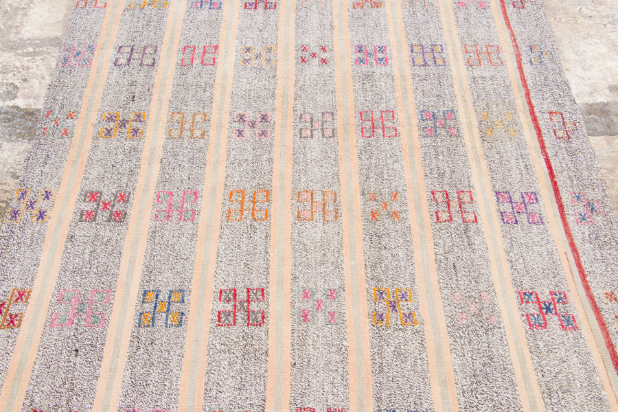 Hover image of Vintage Turkish Kilim Runner with Folk Designs in Red & Gray - Rug & Kilim