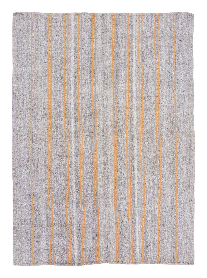 Vintage Panelled Kilim Rug with Muted Gray & Gold Stripes - Rug & Kilim