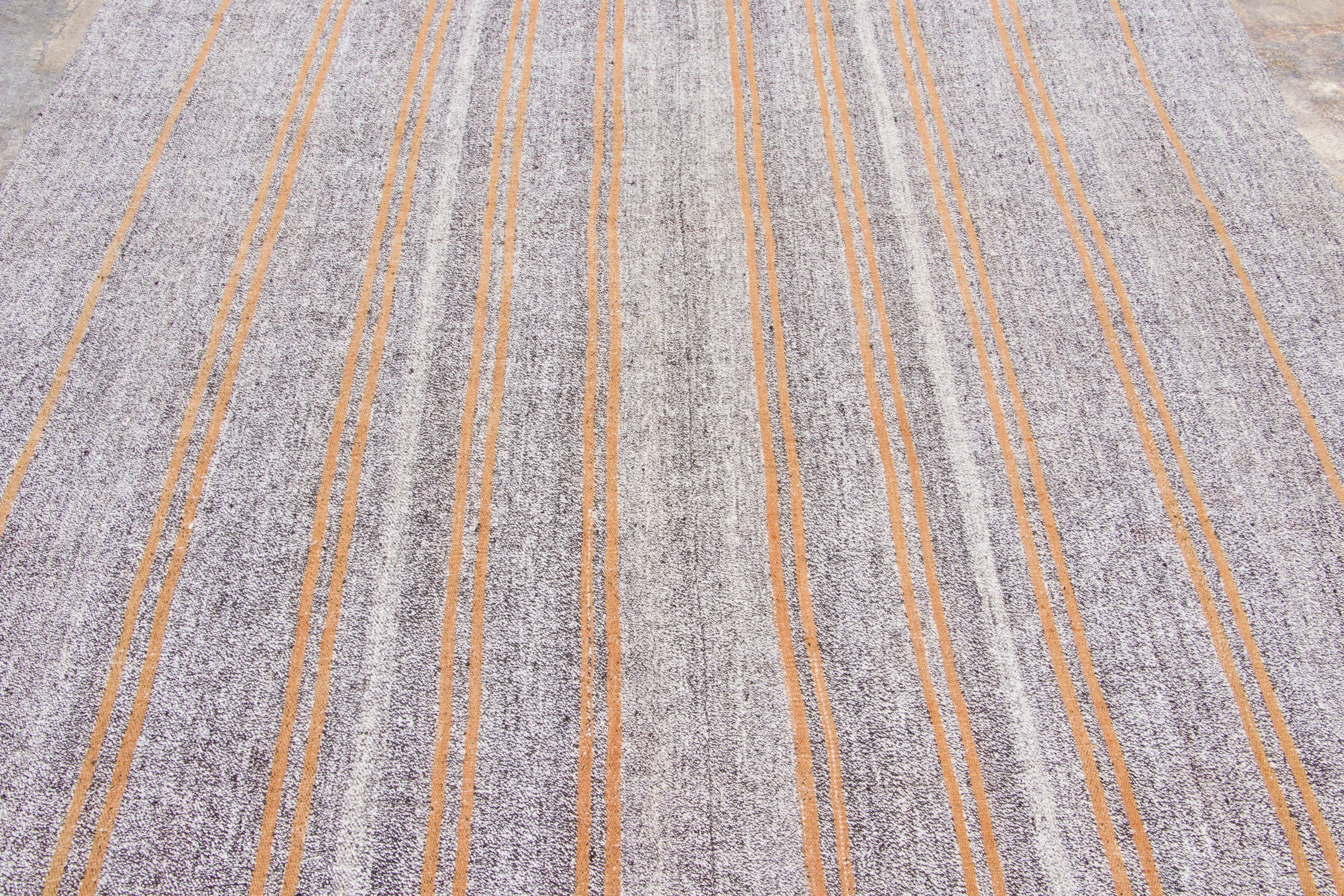 Vintage Turkish Panelled Striped Kilim Rug