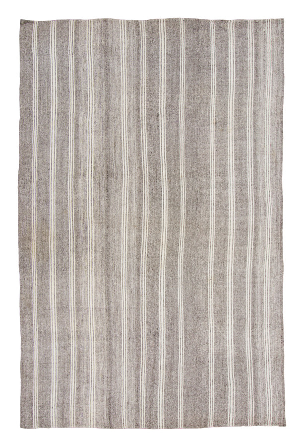 Vintage Panelled Kilim Rug with Stripes in Muted Gray & Beige Hues - Rug & Kilim