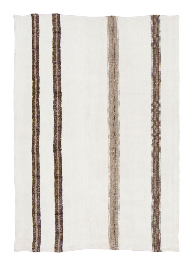 Vintage Turkish Kilim Rug with Brown Stripes on Soft Cream - Rug & Kilim