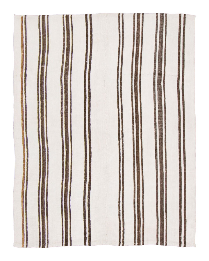 Vintage Turkish Kilim Rug with Striped Design in Deep Brown Hues - Rug & Kilim