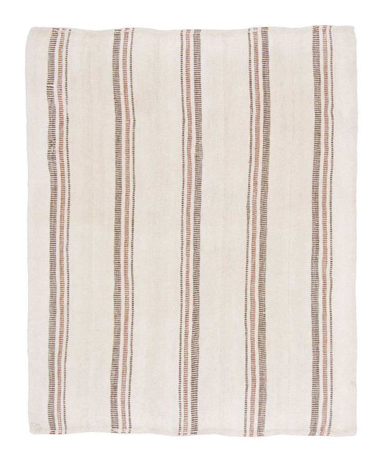 Vintage Turkish Kilim Rug with Pastel Stripes in Chocolate & Taupe - Rug & Kilim