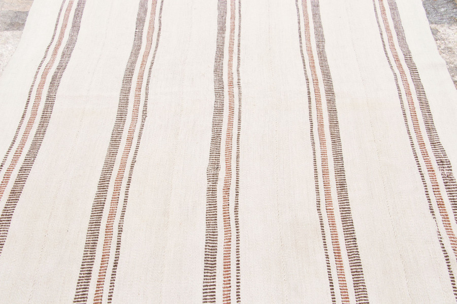 Hover image of Vintage Turkish Kilim Rug with Pastel Stripes in Chocolate & Taupe - Rug & Kilim