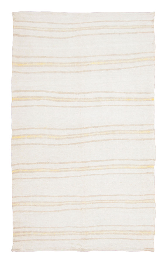 Vintage Turkish Kilim Rug with Striped Design in Gold & Ivory - Rug & Kilim