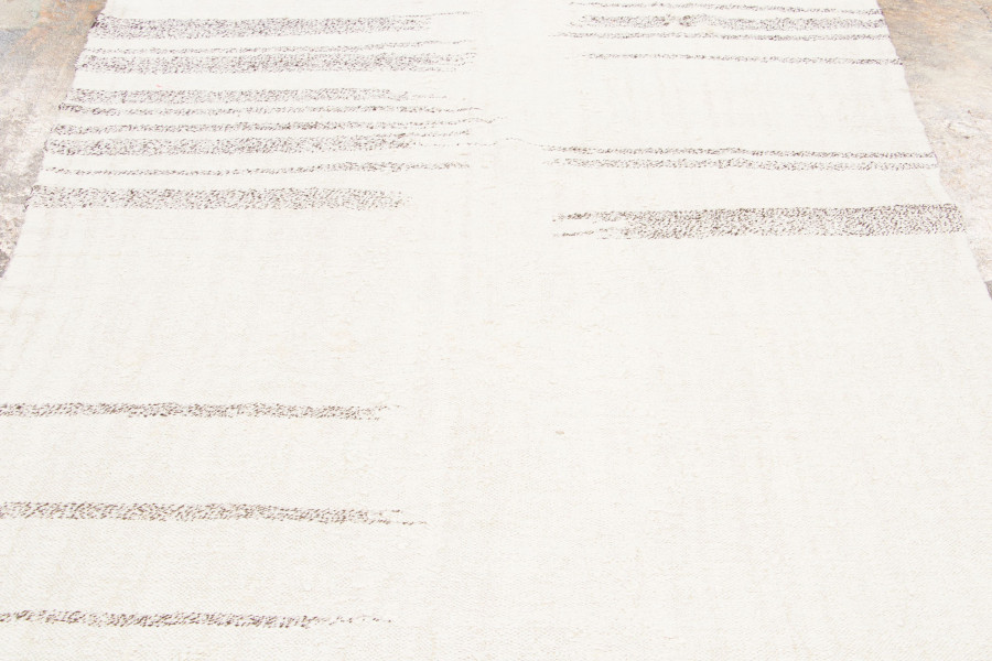 Hover image of Vintage Turkish Kilim Rug with Stripes in Minimal Cream & Charcoal - Rug & Kilim