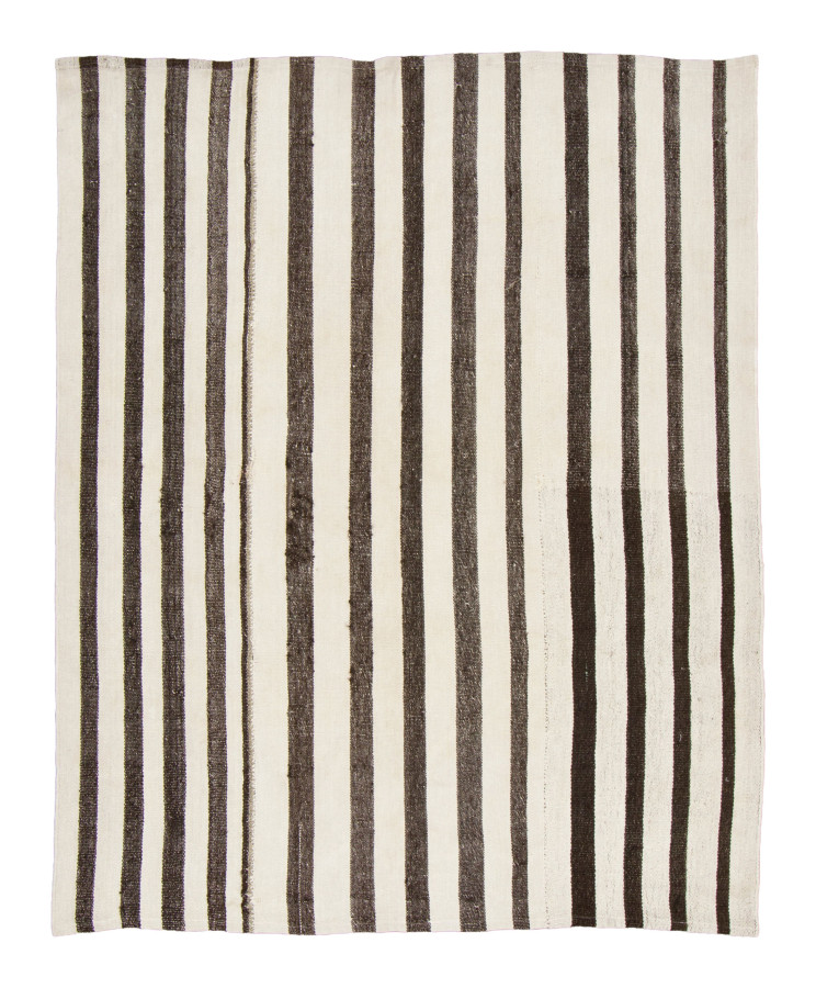 Vintage Turkish Panelled Kilim Rug with Black & White Stripes - Rug & Kilim