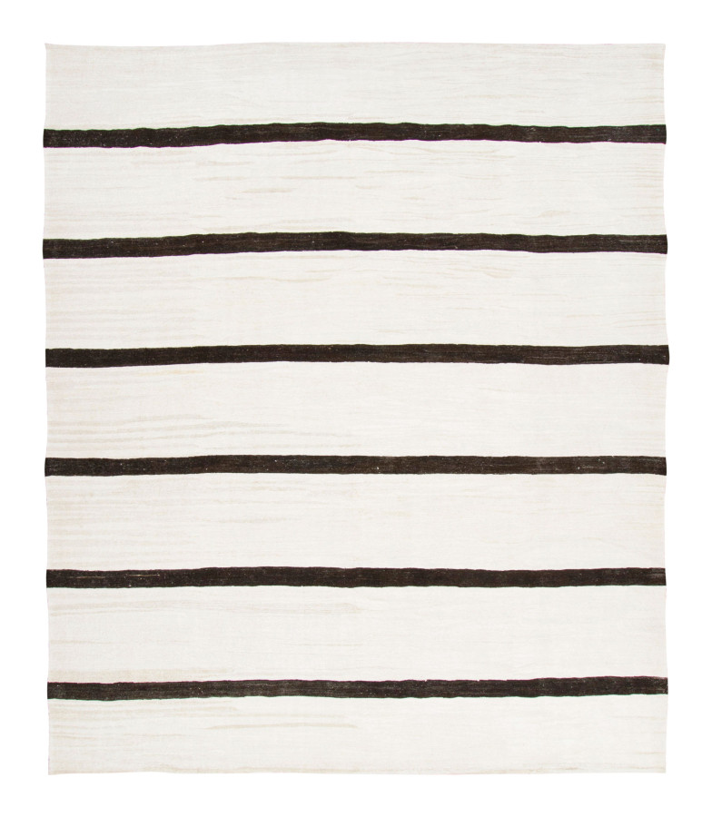 Vintage Turkish Kilim Rug with Stripes in Black & White - Rug & Kilim