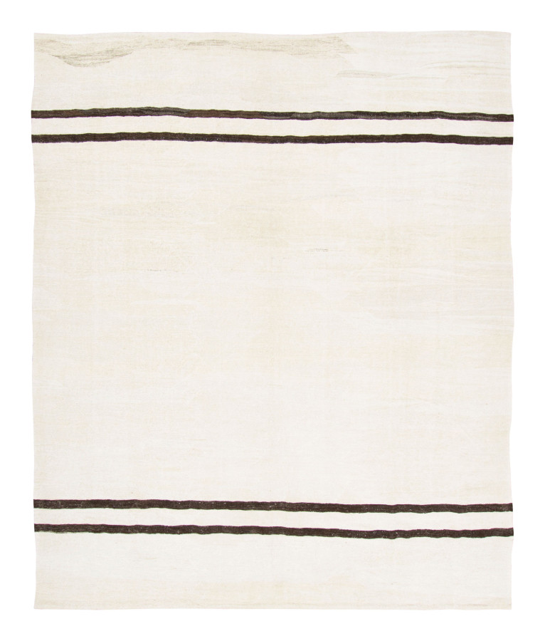 Vintage Turkish Kilim Rug with Striped Design in Ivory & Black - Rug & Kilim