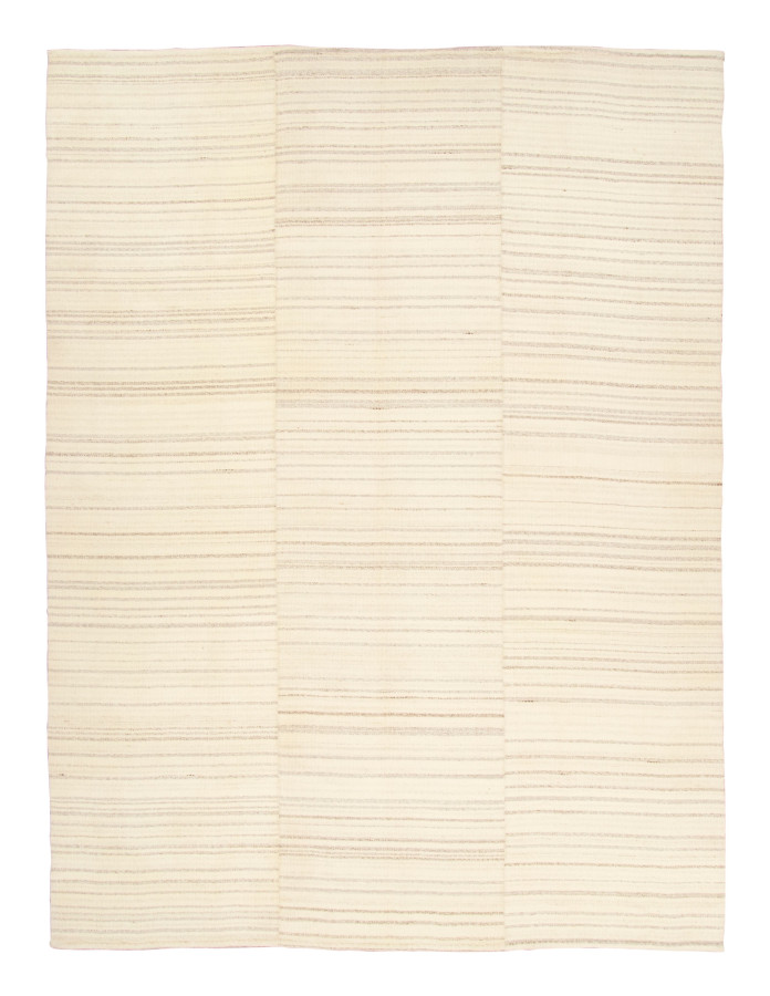 Vintage Panelled Kilim Rug with Striped Design in Warm Beige Hues - Rug & Kilim